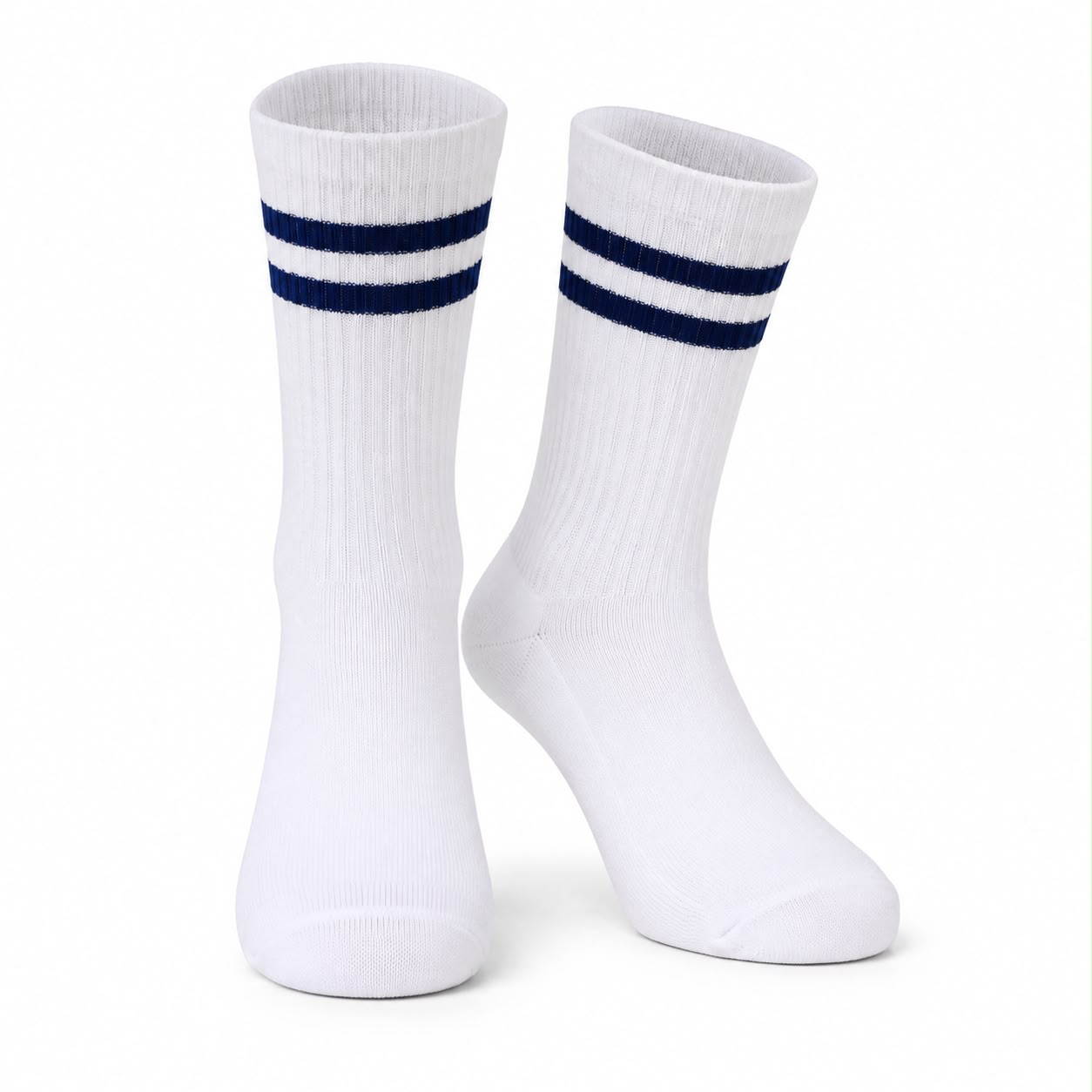White Double-Striped Knee-High Socks