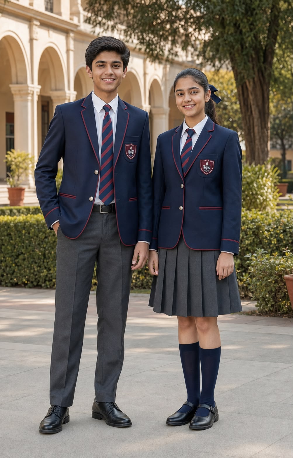 Single-Breasted Navy Piped Blazer Set